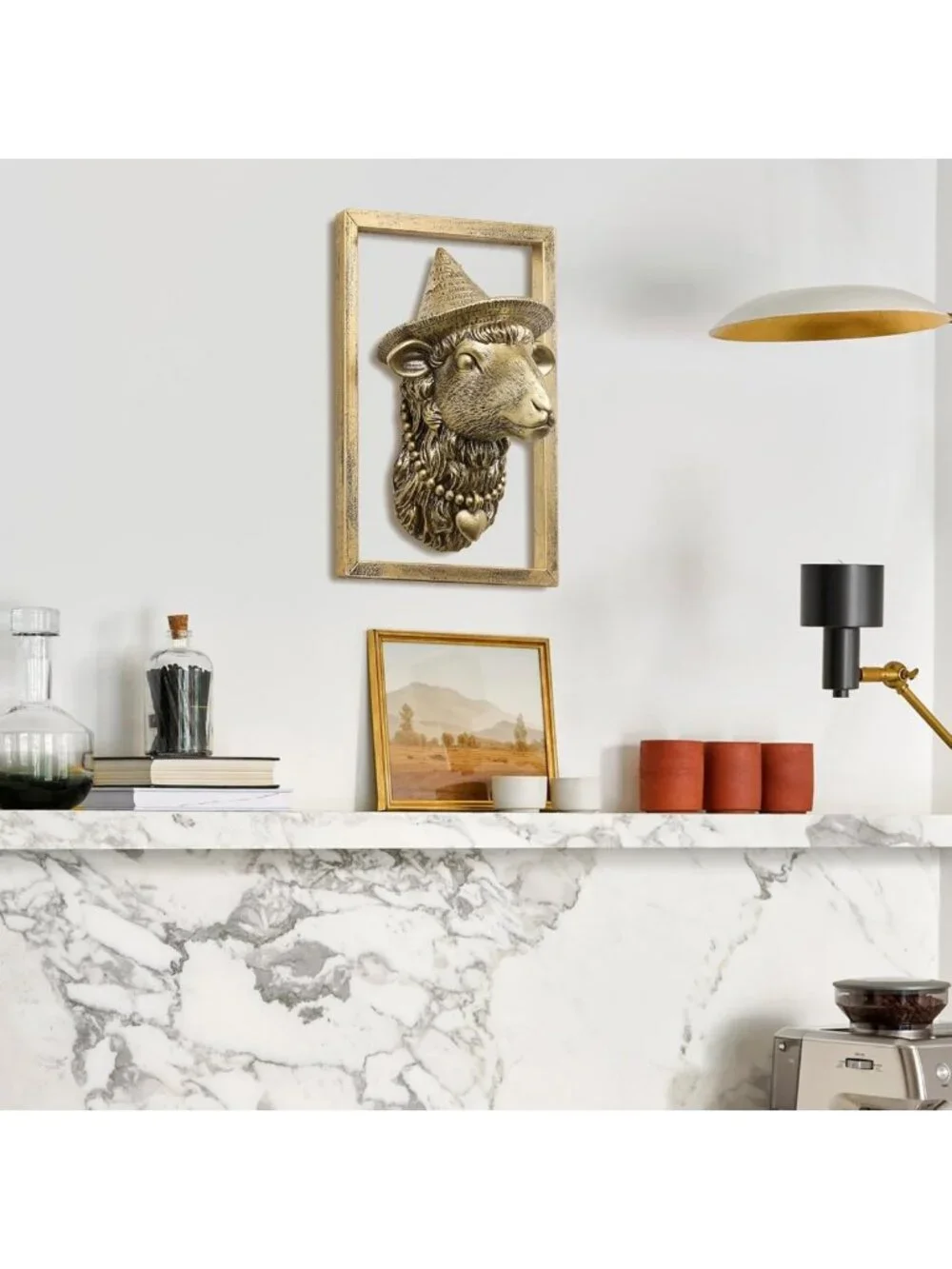 Vintage Gold Animal Head Wall Decor - Resin Sculpture with Metal Frame for Home